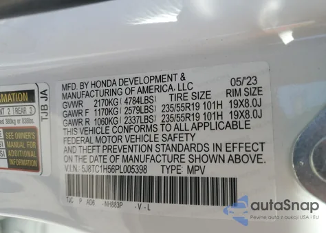 2023 Acura Rdx Technology from USA, damaged, VIN 5J8TC1H56PL005398